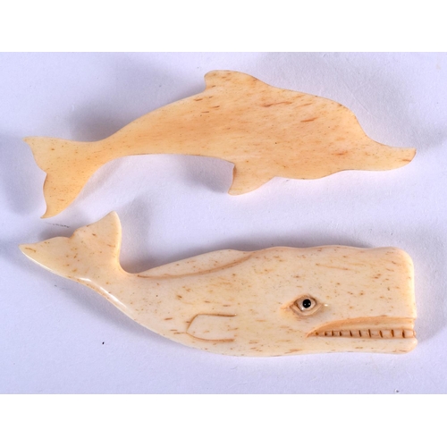 776 - TWO BONE MARINE ANIMALS. 23 grams. 8 cm x 2 cm. (2)