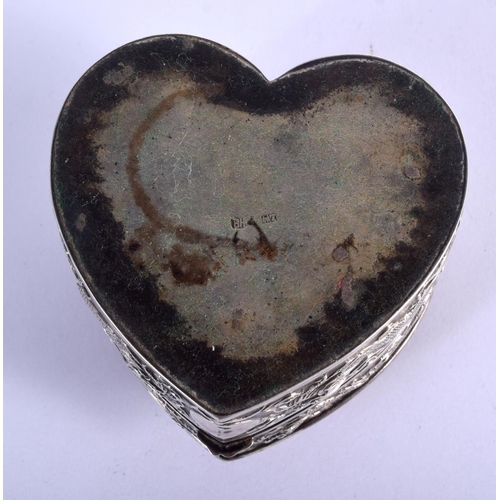 779 - A RARE LATE 19TH CENTURY CHINESE EXPORT HEART SHAPED SILVER PIN CUSHION BOX by Luen Wo, decorated wi... 