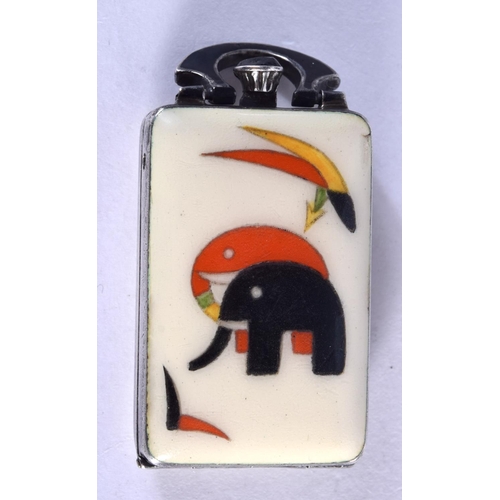 794 - A LOVELY ART DECO SILVER AND ENAMEL TRAVELLING FOLDING WATCH painted with stylised elephants. 33 gra... 