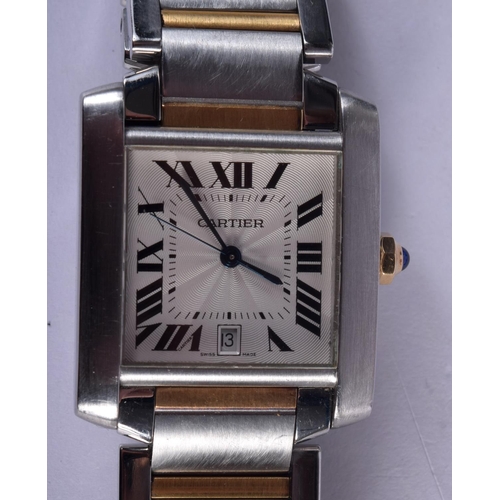 796 - A CARTIER TWO TONE WRISTWATCH with paperwork. 106 grams. 2.75 cm square.