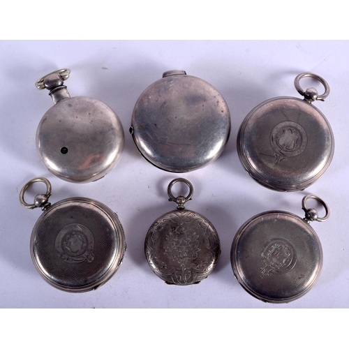 814 - FIVE ANTIQUE SILVER POCKET WATCHES. 550 grams. Largest 5 cm diameter. (5)