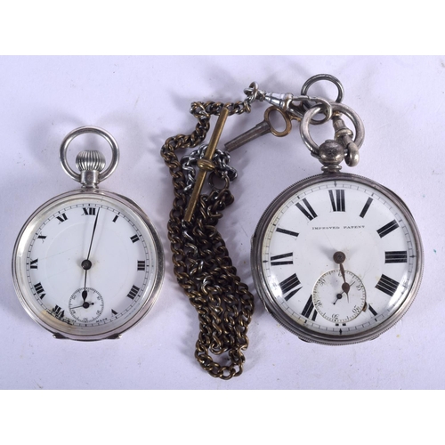 823 - TWO ANTIQUE SILVER POCKET WATCHES. 234 grams. London 1873. Largest 5 cm wide. (2)