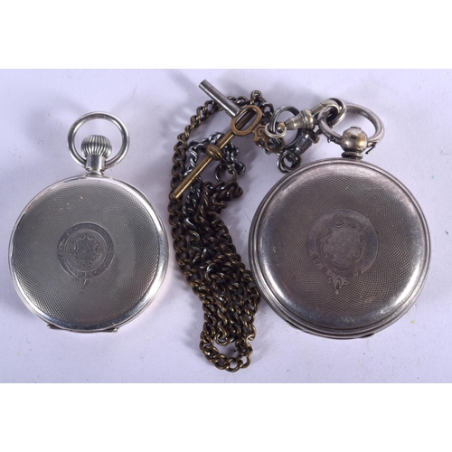 823 - TWO ANTIQUE SILVER POCKET WATCHES. 234 grams. London 1873. Largest 5 cm wide. (2)