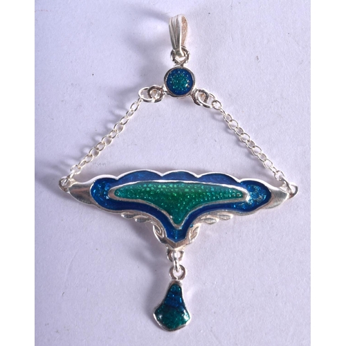 832 - A SILVER AND ENAMEL PENDANT. 5.5 grams. 6 cm x 4.5 cm.