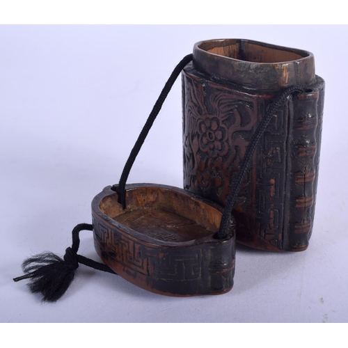 834 - A JAPANESE CARVED WOOD INRO AND COVER. 88 grams. 8 cm x 6.5 cm.