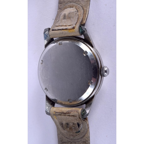 843 - A VINTAGE MAPPIN CAMPAIGN WRISTWATCH. 40 grams. 3.5 cm wide inc crown.