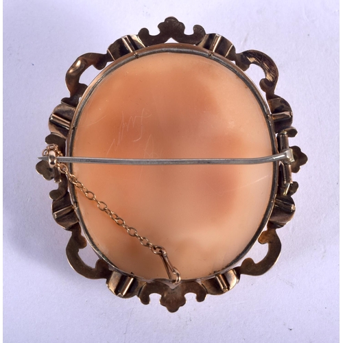 848 - A 9CT GOLD MOUNTED CAMEO BROOCH. 18 grams. 5 cm x 3.5 cm.