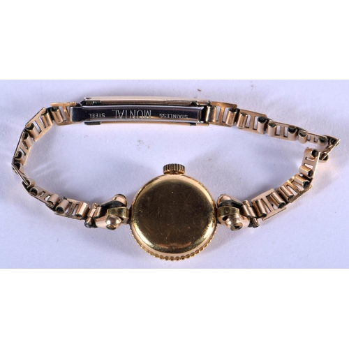 851 - AN 18CT GOLD LADIES WRISTWATCH. 13.8 grams. 2 cm wide.