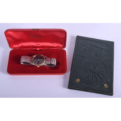 857 - A VINTAGE ROLEX TWO TONE BLACK DIAL WRISTWATCH with paperwork. 72.7 grams. 3.75 cm wide inc crown.