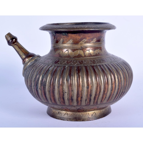 86 - AN 18TH/19TH CENTURY MIDDLE EASTERN MIXED METAL BRONZE HOOKAH PIPE BASE decorated with motifs. 14 cm... 