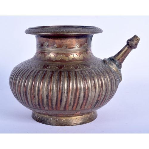 86 - AN 18TH/19TH CENTURY MIDDLE EASTERN MIXED METAL BRONZE HOOKAH PIPE BASE decorated with motifs. 14 cm... 