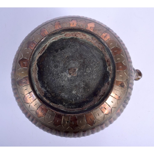 86 - AN 18TH/19TH CENTURY MIDDLE EASTERN MIXED METAL BRONZE HOOKAH PIPE BASE decorated with motifs. 14 cm... 
