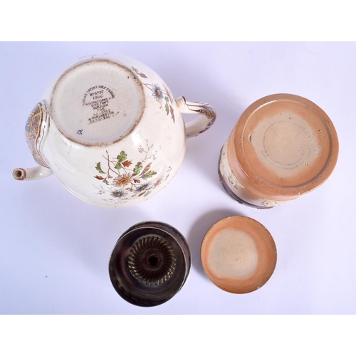 87 - A RARE ANTIQUE DOULTON POTTERY SELF POURING TEAPOT together with a Doulton stoneware jar and cover. ... 