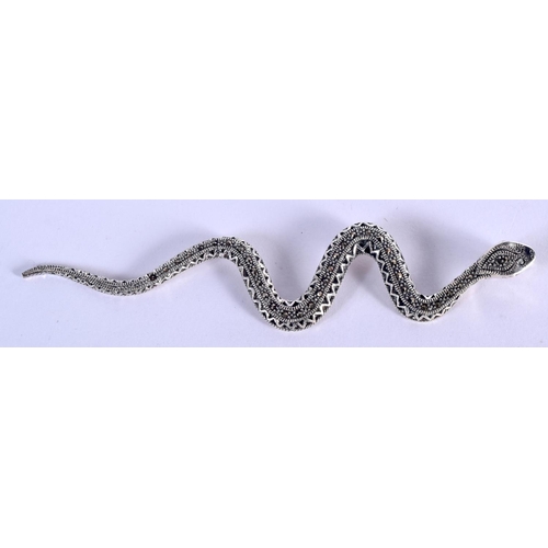 896 - A SILVER MARCASITE SNAKE. 12.5 grams. 12 cm long.