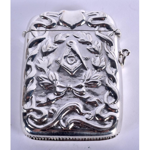 932 - A STERLING SILVER MASONIC VESTA CASE.  6.4cm x 4.6cm, weight 39.6g