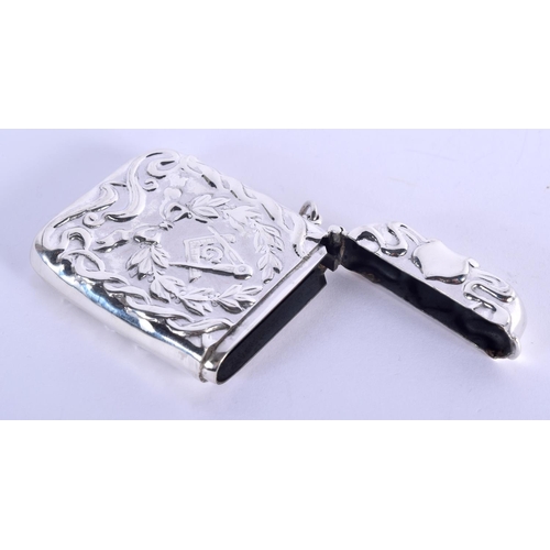 932 - A STERLING SILVER MASONIC VESTA CASE.  6.4cm x 4.6cm, weight 39.6g