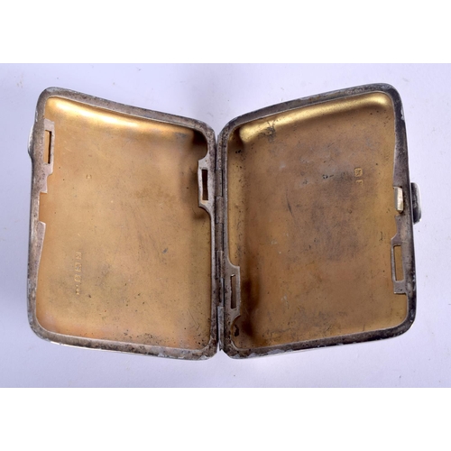 938 - A SILVER CIGARETTE CASE WITH AND ENAMEL EROTIC CARTOUCHE.  Birmingham 1923, 8.1cm x 6.6cm, weight 10... 