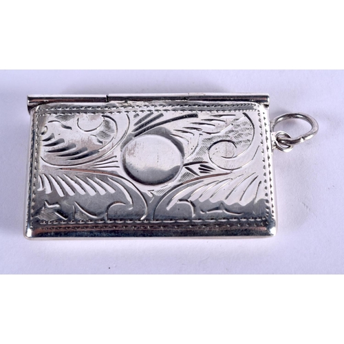 941 - A SILVER TWO COMPARTMENT STAMP CASE IN THE FORM OF AN ENVELOPE.  Stamped 925, 4.5cm x 2.7cm, weight ... 