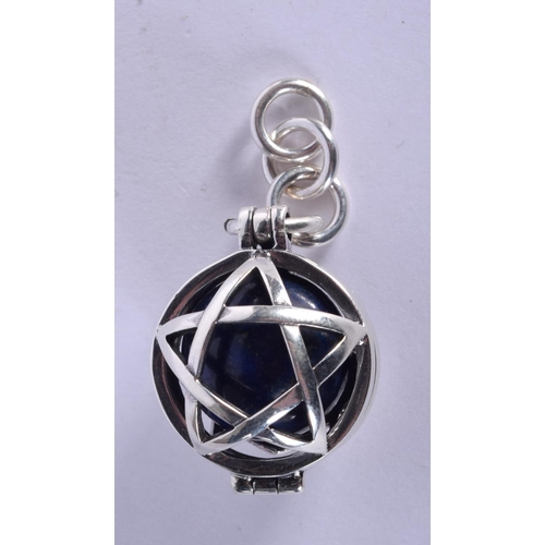 953 - A SILVER MASONIC GLOBE PENDANT.  Stamped 925, 4.cm long, 2.1cm diameter, weight 16.4g