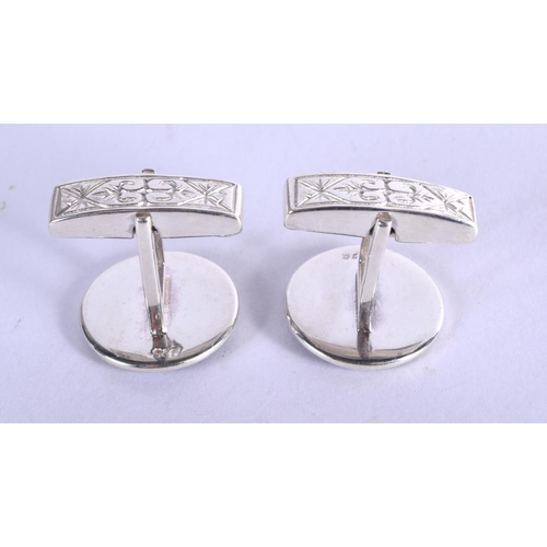 958 - A PAIR OF SILVER MASONIC CUFFLINKS.  Stamped 925, 1.5cm diameter, weight 9g