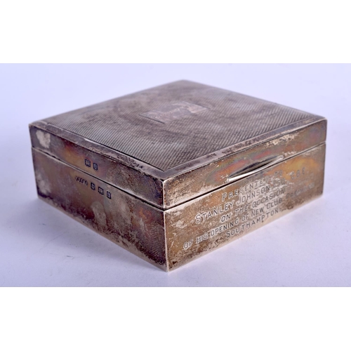 967 - A STERLING SILVER TOBACCO BOX.  Hallmarked Birmingham 1969, 8.2cm x 8.2cm x 3.8cm, weight 225g