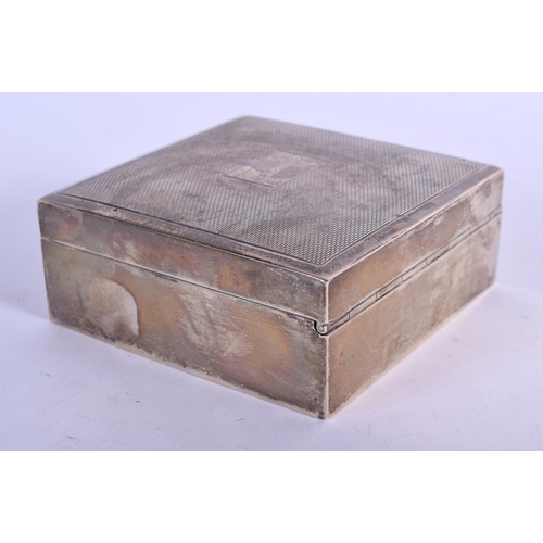 967 - A STERLING SILVER TOBACCO BOX.  Hallmarked Birmingham 1969, 8.2cm x 8.2cm x 3.8cm, weight 225g