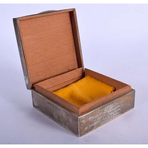 967 - A STERLING SILVER TOBACCO BOX.  Hallmarked Birmingham 1969, 8.2cm x 8.2cm x 3.8cm, weight 225g