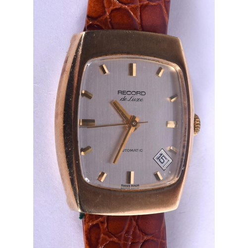 970 - A GENTS 9CT GOLD RECORD DE LUXE AUTOMATIC WRISTWATCH.  3.3cm diameter inc crown, weight 389