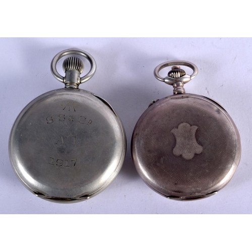 978 - A POCKET WATCH AND A STOP WATCH.  Pocket Watch stamped 800.  Watch Dial 5.5cm