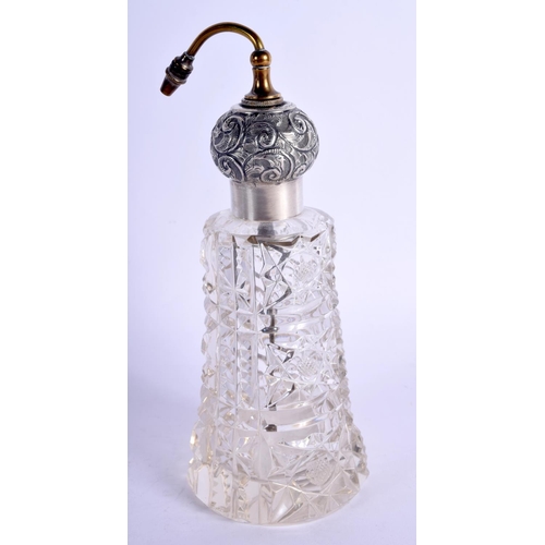 999 - A STERLING SILVER TOPPED SCENT BOTTLE.  17cm high, weight 382g