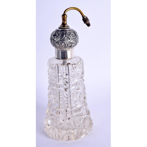 999 - A STERLING SILVER TOPPED SCENT BOTTLE.  17cm high, weight 382g