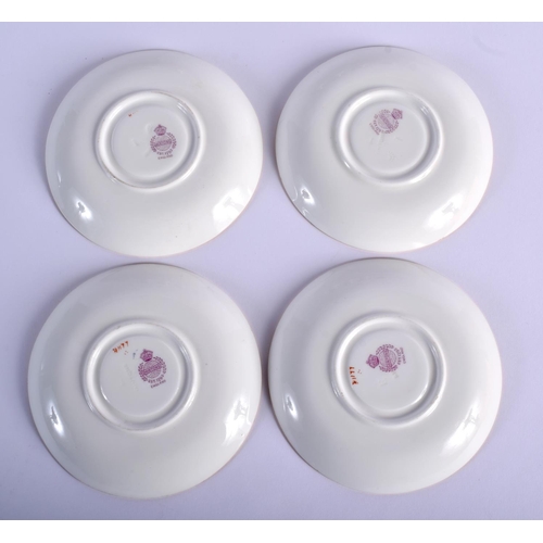 196 - A set of four 20th Century Minton cups and saucers, with pink roses border. (8)