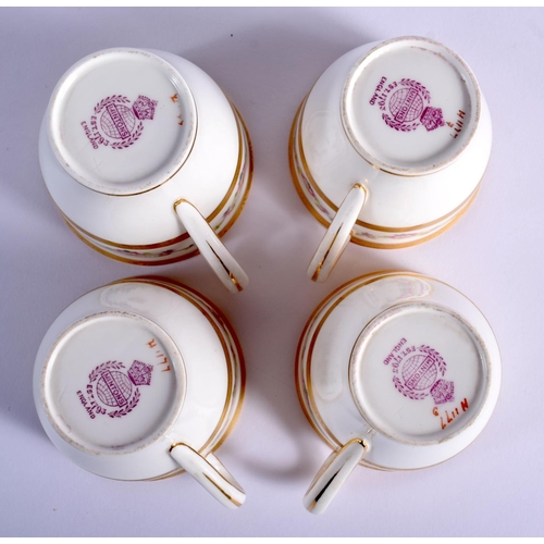 196 - A set of four 20th Century Minton cups and saucers, with pink roses border. (8)