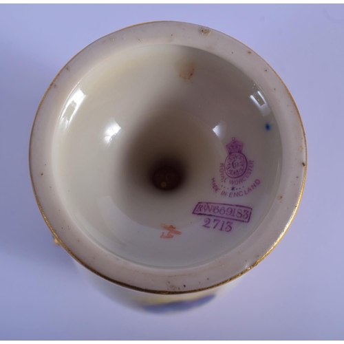 14 - A ROYAL WORCESTER FRUIT PAINTED PORCELAIN VASE by Ricketts. 16 cm high.
