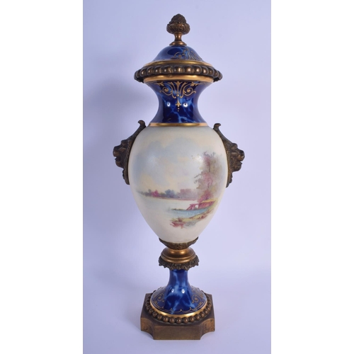 17 - A 19TH CENTURY FRENCH PARIS PORCELAIN VASE AND COVER possibly Sevres, painted with lovers within lan... 