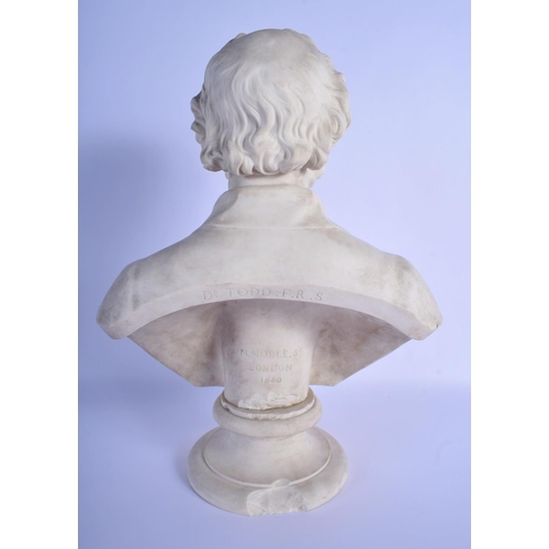 23 - A MID 19TH CENTURY ENGLISH PARIAN WARE BUST OF DR TODD after M Noble C1860. 38 cm x 25 cm.