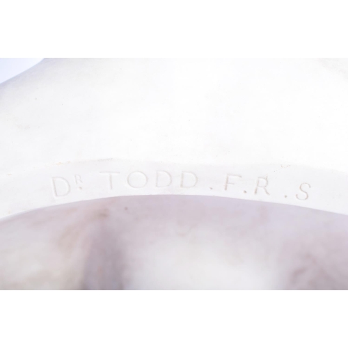 23 - A MID 19TH CENTURY ENGLISH PARIAN WARE BUST OF DR TODD after M Noble C1860. 38 cm x 25 cm.