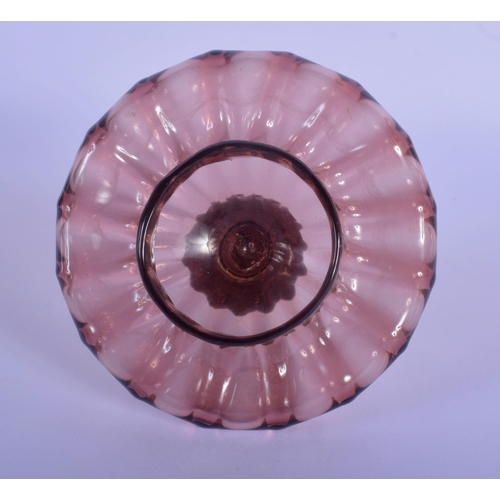 32 - AN EARLY 20TH CENTRY ITALIAN VENETIAN AUBERGINE GLASS EWER AND COVER upon a matching stand. 28 cm x ... 