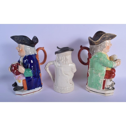 34 - AN EARLY 19TH CENTURY ENGLISH STAFFORDSHIRE CHARACTER JUG AND COVER together with a Rare Falstaff ju... 