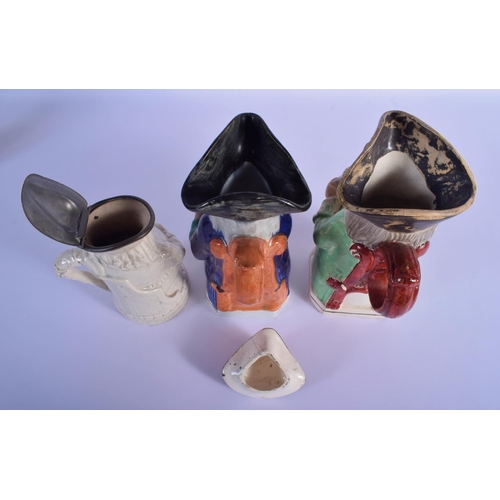 34 - AN EARLY 19TH CENTURY ENGLISH STAFFORDSHIRE CHARACTER JUG AND COVER together with a Rare Falstaff ju... 