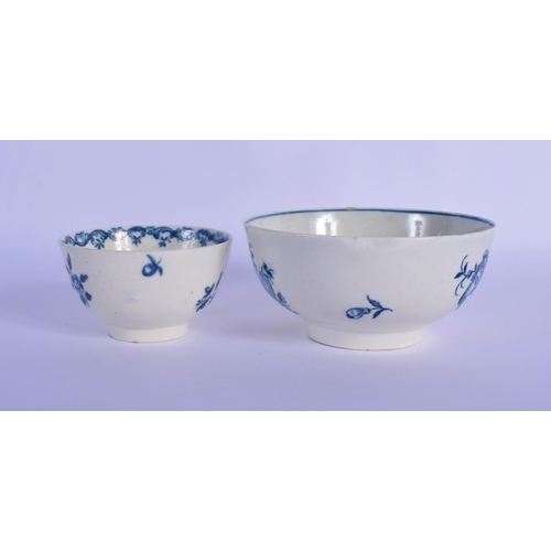 47 - AN 18TH CENTURY WORCESTER CAUGHLEY BLUE AND WHITE SLOP BOWL together with a similar teabowl. Largest... 
