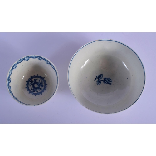 47 - AN 18TH CENTURY WORCESTER CAUGHLEY BLUE AND WHITE SLOP BOWL together with a similar teabowl. Largest... 