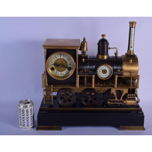 A LARGE CONTINENTAL STEAM NOVELTY TRAIN CLOCK with track. 42 cm x 28 cm. (2)