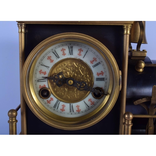 A LARGE CONTINENTAL STEAM NOVELTY TRAIN CLOCK with track. 42 cm x 28 cm. (2)