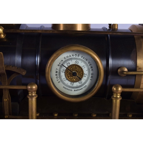 A LARGE CONTINENTAL STEAM NOVELTY TRAIN CLOCK with track. 42 cm x 28 cm. (2)