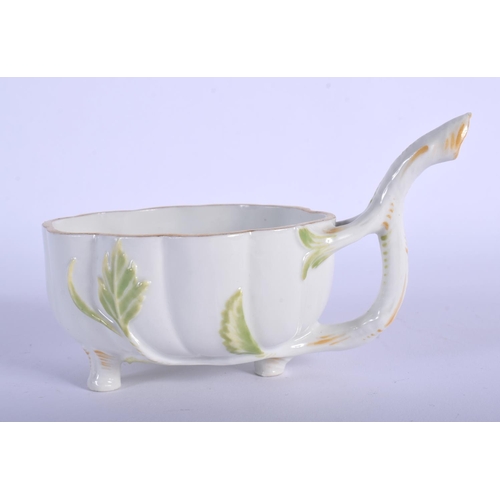 100 - FURSTENBERG RARE LEAF-SHAPED CREAMBOAT OF FLUTED OVAL SHAPE, THE INTERIORS PAINTED WITH COLOURFUL FL... 