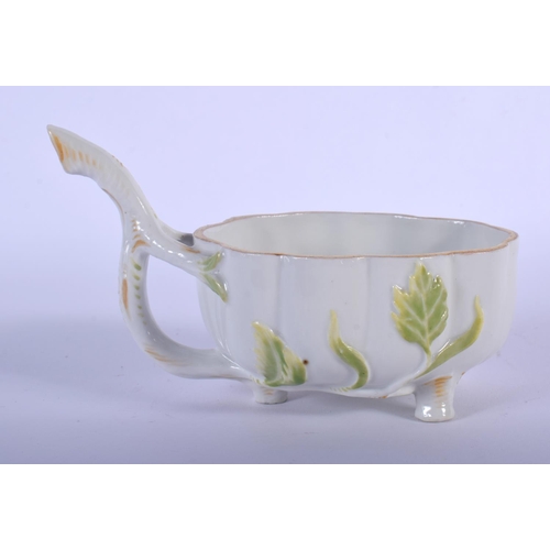 100 - FURSTENBERG RARE LEAF-SHAPED CREAMBOAT OF FLUTED OVAL SHAPE, THE INTERIORS PAINTED WITH COLOURFUL FL... 