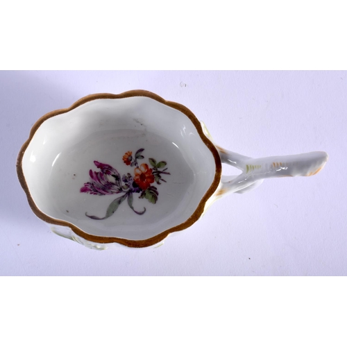 100 - FURSTENBERG RARE LEAF-SHAPED CREAMBOAT OF FLUTED OVAL SHAPE, THE INTERIORS PAINTED WITH COLOURFUL FL... 