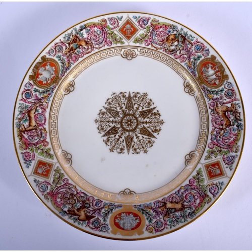102 - SEVRES PLATE DATED 1846 PAINTED IN THE HUNTING SERVICE PATTERN OF LOUIS PHILLIPE, WITH DETAILED BORD... 