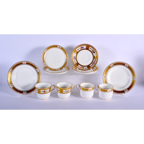 110 - LATE 19TH C. MINTON PAIR OF TEACUPS SAUCERS AND SIDE PLATES AND A PAIR OF MINTON CUPS AND SAUCERS PA... 